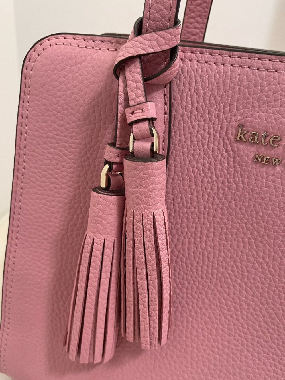 Kate Spade, Rowe, zip-top satchel, Pink pebbled leather with tassels EUC - Picture 6 of 16